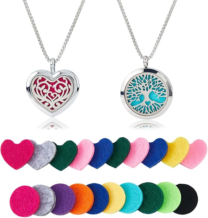 SUPERFINDINGS 2 Styles Essential Oil Necklaces Perfume Pendant Necklaces with 20 Felt Pads Diffuser Locket Necklace Essential Oil Jewelry Gift Perfume Pendant Aromatherapy Necklace for Women Men