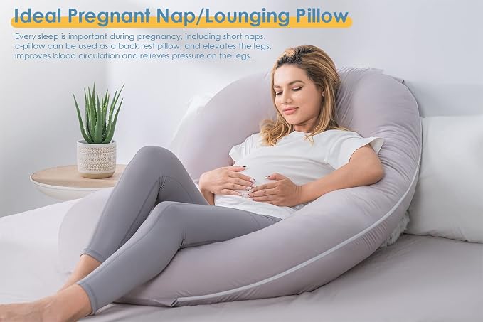 INSEN Cooling Pregnancy Pillow, Maternity Pillow with Tencel Cover,C Shaped for Pregnant and Side Sleeping, Sliver Gray