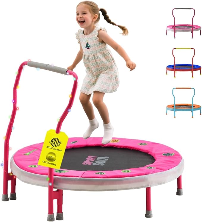 SPORTSOUL Mini Trampoline for Kids 3-6 with Super Safe Foam Handle Bar, 3ft Toddler Trampoline Indoor with No-Gap Cover for Indoor and Outdoor