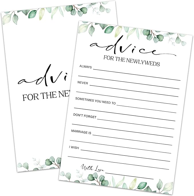 30 PCS Bridal Shower Games, Wedding Advice Cards for Bridal Shower, Party Advice and Wishes for The Newlyweds (Eucalyptus Botanical Style) -0001