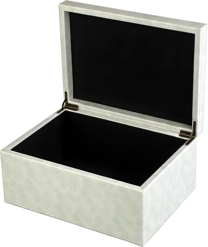 HofferRuffer Faux Leather Decorative Box, Large Wooden Structure Keepsake Box Accessory Organizer Jewelry Organizer with Hinged Lid, Storage Container for Home or Office (Cream White)