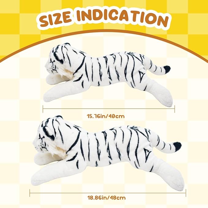 White Tiger Stuffed Animal 16" Giant Stuffed Tiger Plush Jungle Soft Plush Snow Tiger Stuffy Cute Plushie Toys Realistic Deocr Birthday Gifts for Kids Boys