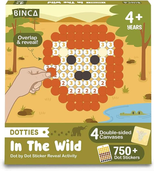 BINCA Dotties Dot Art Activity Kit, 750+ Stickers, Wild Animals Mess-Free Activities, DIY Dot Sticker Art for Toddlers, Kids Travel Activities, Craft Kits & Gifts for Boys & Girls Ages 4,5,6,7