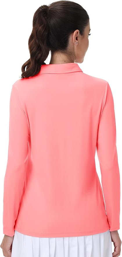MAGCOMSEN Long Sleeve Polo Shirts for Women Golf Tops with Collar Work | UPF 50+ Sun Protection, 4 Buttons, Moisture Wicking, Breathable, 4-Way Stretch, Collared, Quick Dry, Active, Casual, Tennis