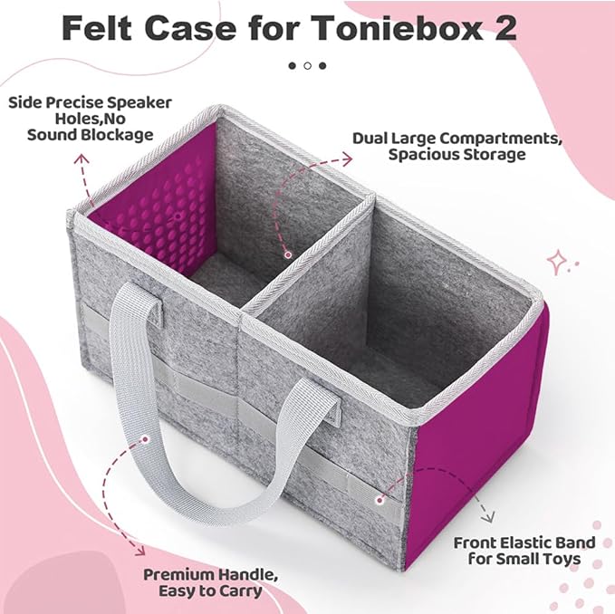 PISOSN Carrying Case for Toniebox Starter Set and Tonies Figurines, Travel Felt Cloth Musical Toy Folding Bag for Toniebox 2 & Accessories (Purple)