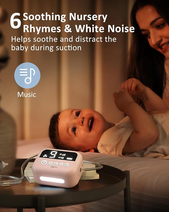 HEYVALUE Nasal Aspirator for Baby, Hospital Grade Nose Sucker with 9 Levels Suction, Night Light and Nursery Rhyme Soothing, Electric Nose Suction for Baby with Food-Grade Silicone Tips Pink