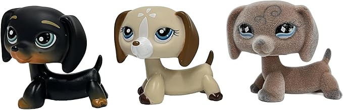 3pcs/Set Custom Flocked Pet Shop Toys Short Hair Cat Kitten Collie Great Dane Cocker Spaniel Dachshund Puppy Dog OOAK Compatible with LPS (#325 and 1491 and 640)
