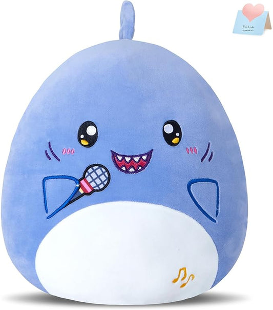 Glow Guards 12'' Shark Plush Pillow Cute Blue Shark Stuffed Animal Holding Microphone Soft Plush Toy Stuffed Animals Birthday Gift for Boys Girls Kids