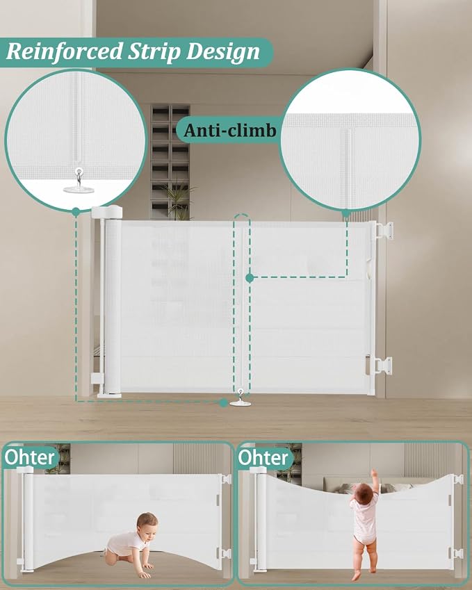 Miumoon 71 inch Retractable Baby Gates 34 inch Tall, Retractable Gate with Reinforced Strip Design to Prevent Crawling Through, 6 FT Retractable Dog Gate for Stairs, Doorways, Hallways, Indoor/Outdoor