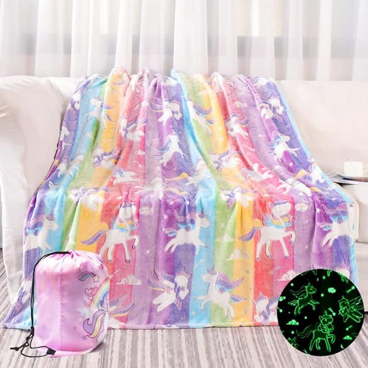 Glow in The Dark Blanket Unicorns Gifts for Girls,Soft Blanket 3 4 5 6 7 8 9 10 Year Old Girl Gifts,Toddler Girls Toys Age 6-8,Gifts for Valentine's Day Birthday Presents,60"x80"