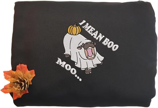 YOUNG GREEN Moo Deng Embroidered Sweatshirt Moo Deng Bouncy Pig Shirt Cute Baby Hippo Sweatshirt Gift For Moo Deng Lovers