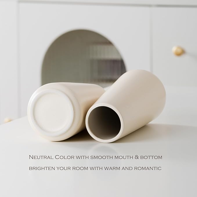 Simple Boho Ceramic Flower Vase for Home Decor (Beige,Big) | 8'' Modern Neutral Vase for Flower Plant Pampas Grass, Fit for Table Shelf Centerpieces, Living Room Kitchen Wedding Gift