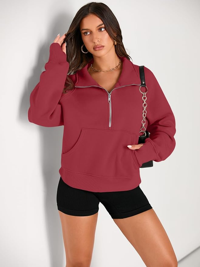 AUTOMET Womens Sweatshirts Half Zip Fleece Pullover Fall Outfits | Fall Fashion Clothes 2026,Cropped Sweatshirts,Cute Y2k Tops,Quarter Zipper Sweater,Winter Loungwear Outfits