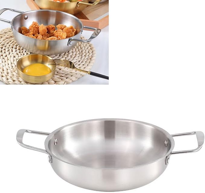 Korean Ramen Cooking Pot with Handle, Stainless Steel Everyday Pan, Stainless Steel Fast Heating Convenient Noodle Pot for Soup, Small Hot Pot 18cm/7.1in (Original Color) (Silver)