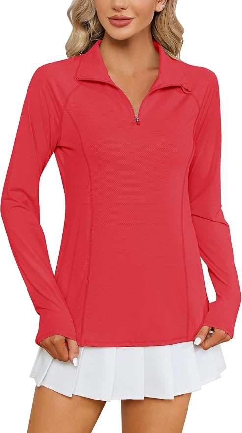 LOMON Women Long Sleeve Shirts Sun Protection 1/4 Zip Summer Quick Dry Hiking Shirts Quarter Zip Pullover for Women