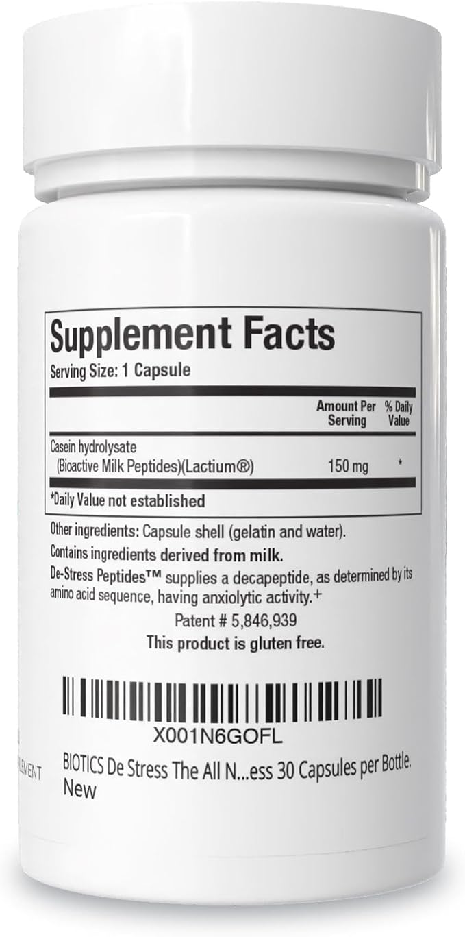 BIOTICS RESEARCH De-Stress Patented Nutrient Designed to Support Calmness, Healthy Sleep Habits, All-Natural Supports Mental Wellness & Calm. 30 Capsules