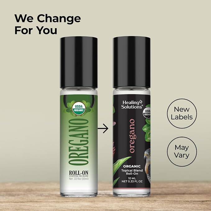 Healing Solutions (2 Pack) USDA Certified Organic Oregano Essential Oil Roll-On Perfume & Skin Care Set