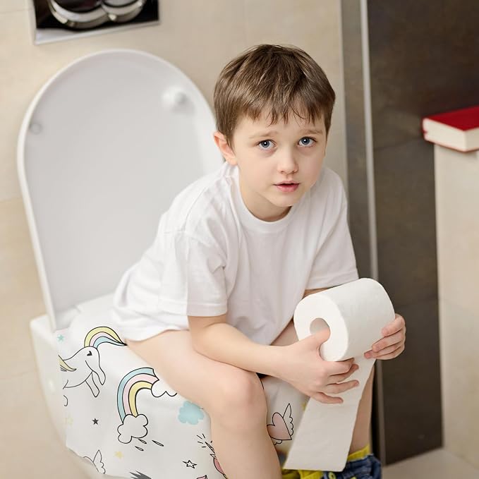 100 Pieces Toilet Seat Covers Disposable For Kids Toddler Flushable Toilet Covers Travel Pack Waterproof Potty Training Liner Pads Extra Large Foldable Toilet Covers for Baby and Adults (Unicorn)