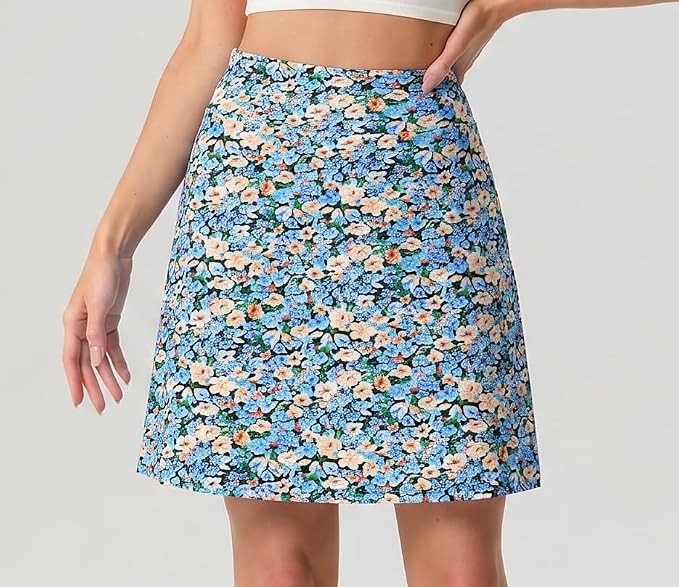 PrinStory 19" Tennis Skirt for Women Athletic Skort with Zipper Pockets | Workout Skort, Built-in Shorts, High Waisted, Split Hem, Knee Lentgh, Golf, Pickleball, Sports