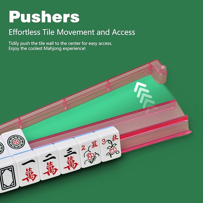 Mahjong Racks with Pushers, All-in-One Mahjong Tile Pushers and Racks with 3 Dices, Modern American Tile Set of 4 (4 Colors)