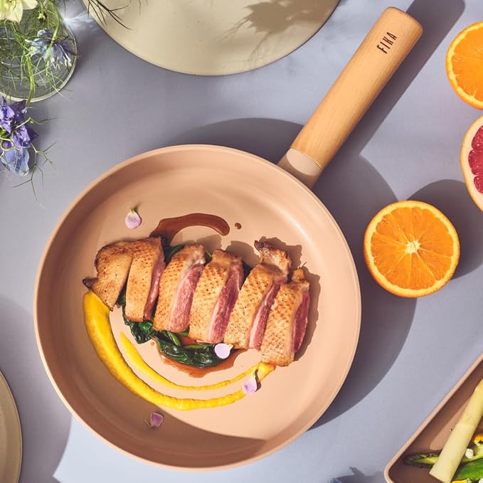 Neoflam FIKA Kitchen Essential 11-Inch Nonstick Pan with Wood Handle, Healthy Cooking Non Stick Skillet, Induction Compatible Cookware, Egg, Tamagoyaki, Made in Korea (28cm)