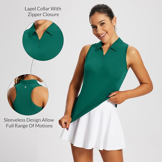 baleaf Women's Golf Shirts Sleeveless Polo Racerback with Zipper Collar | Upf 50+ Sun Protection; Racerback for Free Movement; Quick-Dry and 1/4 Zipper Collar.Perfect for Golf, Tennis and Pickleball