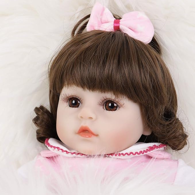 ENADOLL Reborn Baby Dolls - 16 inch Realistic Silicone Vinyl Weighted Soft Body Lifelike Doll Curly Hair Girl Gift Set for Ages 3+(Curly Hair)