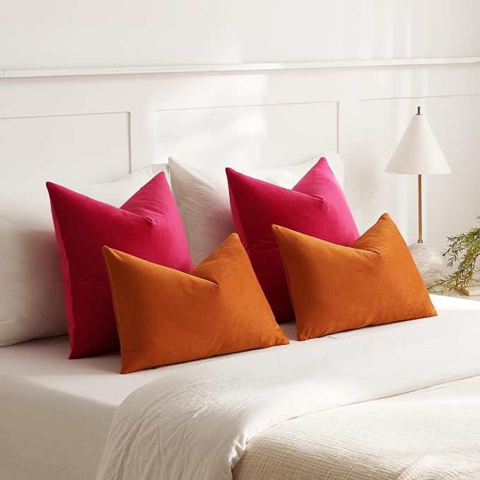 Throw Pillow Covers 18x18 Hot Pink: Pack of 2 Cozy Soft Velvet Square Modern Luxury Decorative Throw Pillow Cases for Sofa Couch Living Room Bed Home Decor