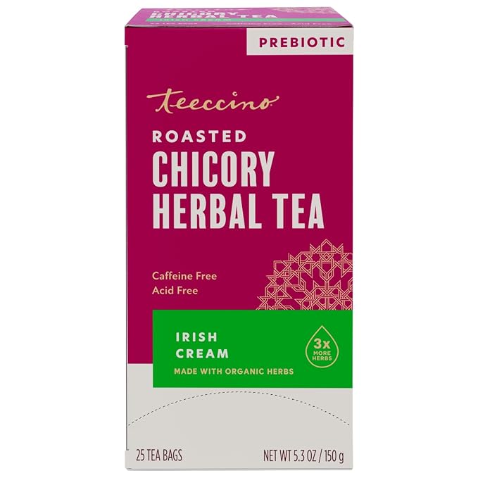 Teeccino Irish Cream Herbal Tea, Rich & Roasted Herbal Tea That’s Caffeine Free & Prebiotic for Natural Energy, 25 Tea Bags
