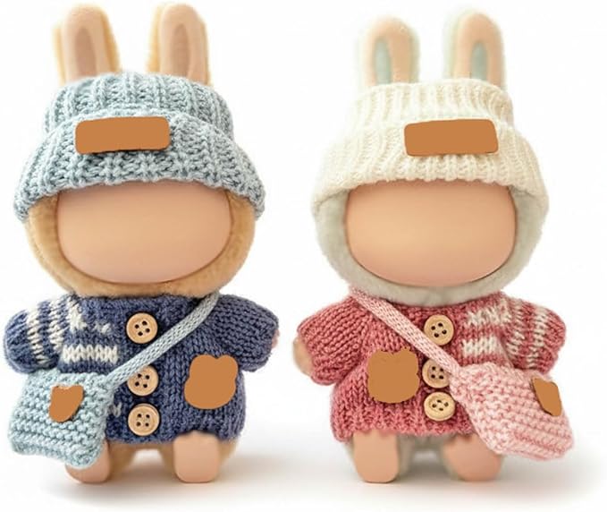 Clothes Outfits for 17cm Doll 6 Piece Set Crochet Hat Sweater Backpack Cute Clothes Accessories Suit No Doll (Blue,Pink)