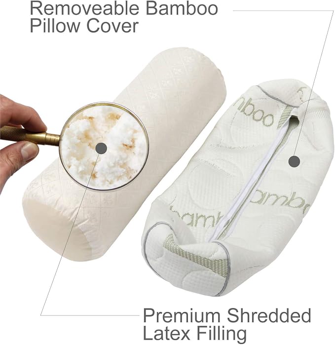 Kingnex Bolster Roll Pillow for Sleeping on Back or Side Under Knee to Relief Lower Back Pain Between Legs for Side Sleepers Cylinder Pillow with Bamboo Viscose Removable Cover 18x6