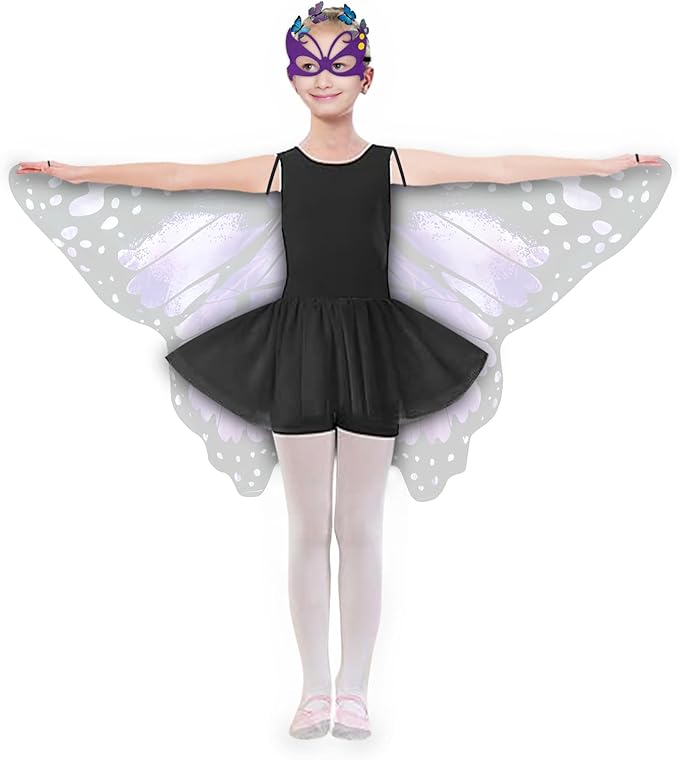 Kids Butterfly Wings Costume for Girls Fairy-Wings Mask Party Favors Gifts (Purple sets)