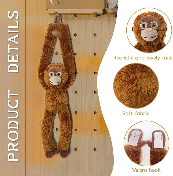 Stuffed Orangutans Toy Hanging Stuffed Animal, Hooks and Stuffed Monkey Animals with Rings for Kids, Gifts for Boys and Girls Hanging 20inches