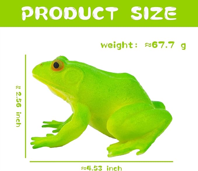 Artrpoy Reptile Figurine Soft Rubber Toy, Tropical Jungle Animals with Frog, TPR Super Stretch Toy for Kids, Perfect for Gifts, Party Favors, and School Projects (Frog)