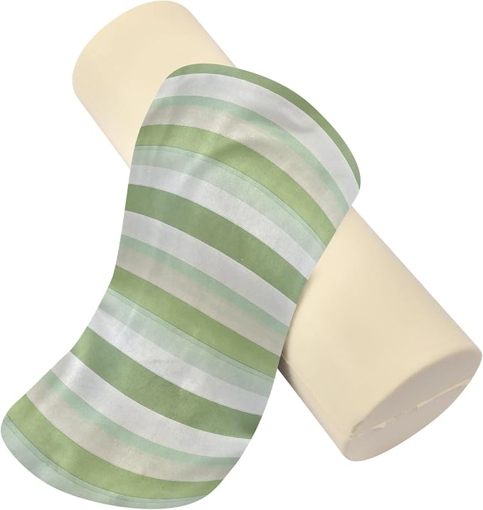 Bolster Pillows for Bed Cylinder Neck Roll Pillow Round Pillow Cases Long Cylinder Pillow Memory Foam Back Support LightGreen Stripe
