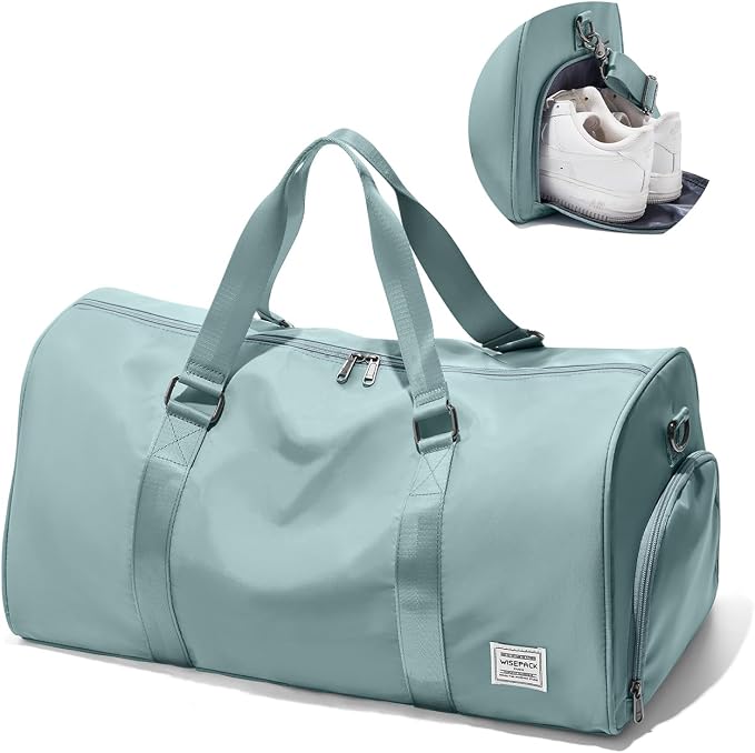 Travel Duffle Bag,Weekender Overnight Bags for Women with Shoes Compartment,Tote Gym Bag Personal Item Carry On Bag for Travel Business Trips Sport Hospital Dance Light Blue