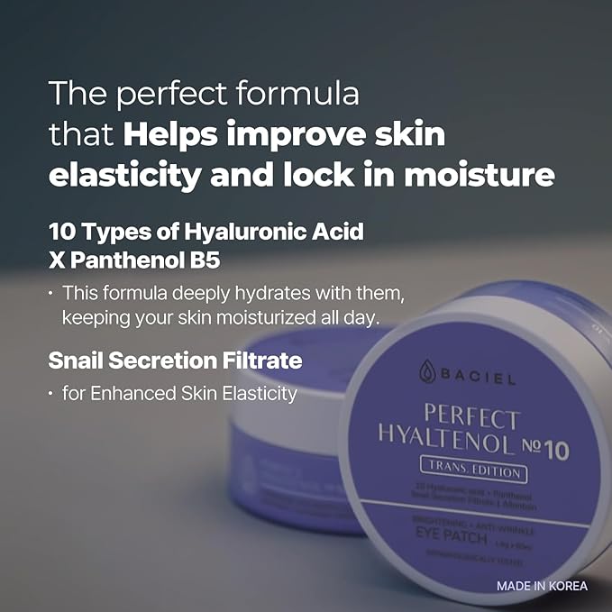 BACIEL - Hydrogel Under Eye Pacthes with Hyaluronic acid, Snail Mucin, Panthenol (30 pairs) - Reduce Fine lines, Wrinkles - Mask For Puffy eyes, Eye bags, Dark Circles