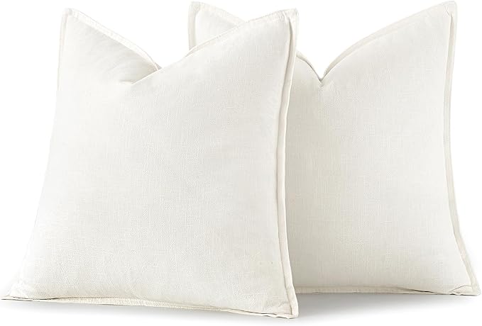 MIULEE Decorative Linen Pillow Covers 20x20 Inch Cream White | Boho Farmhouse Neutral Couch Throw Pillows for Bed, Pack of 2 Accent Modern Pillowcases, Sofa Livingroom Home Decor