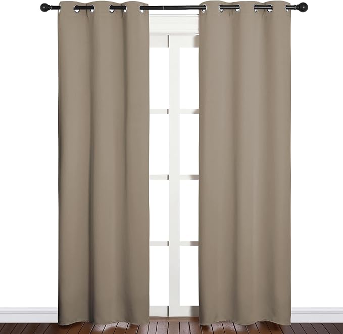 NICETOWN Window Curtain Panels, Thermal Insulated Solid Grommet Blackout Draperies/Drapes for Basement (Taupe, 1 Pair, 34 by 84-inch)