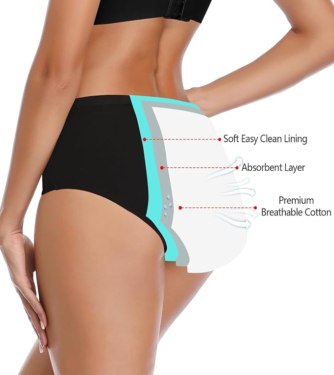 JojoQueen Period Underwear for Women Menstrual Panties Cotton Postpartum Easy Clean Teens Brief