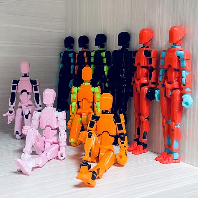 T13 Action Figures Set (Assembly Completed) Dummy 13 Titan 13 Robot Action Figure 3D Printed Robo Multi-Jointed Movable Action Figure Toy with Full Articulation (Pink Black Figure + Dog)