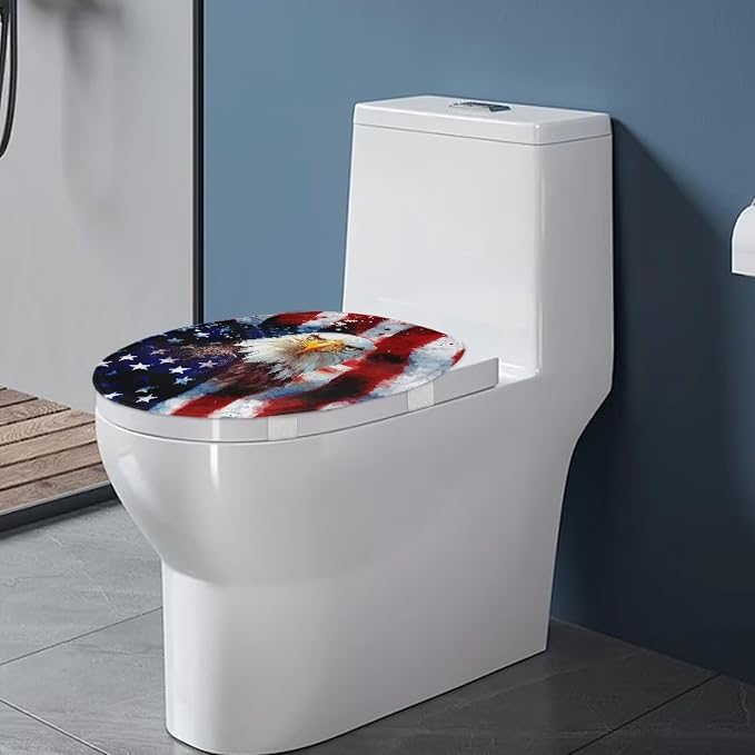 American Flag Eagle Santa Claus Toilet Seat Cover for Bathroom 4th of July Toilet Seat Cushion Cover with Elastic Bottom Universal Toilet Tank Cover Replacement Breathable Seat Covers