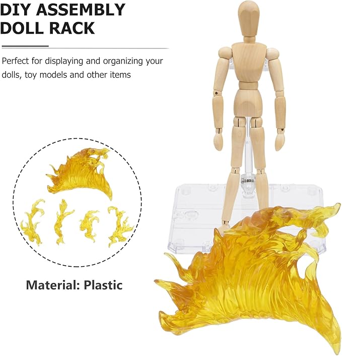 iplusmile Action Figure Stand, Assembly Action Figure Display Holder Base Doll Model Support Stand, Figure Display Fire Effects Compatible with HG RG SD SHF 1/144, Yellow