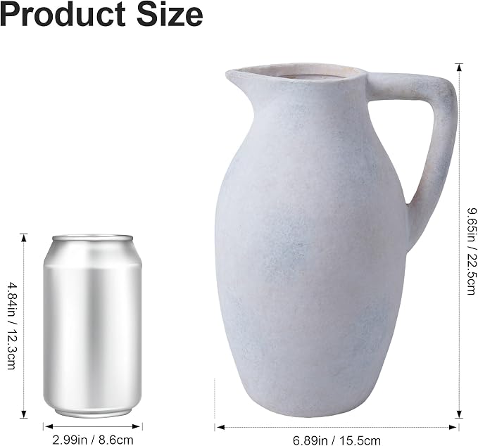 Ceramic Flower Vase with Handle, 9.65 inch Tall Ceramic Vase Home Decor Farmhouse Vases Terracotta Table Vases for Living Room Bathroom Modern Boho Coffee Table Centerpieces Bookshelf Kitchen, White
