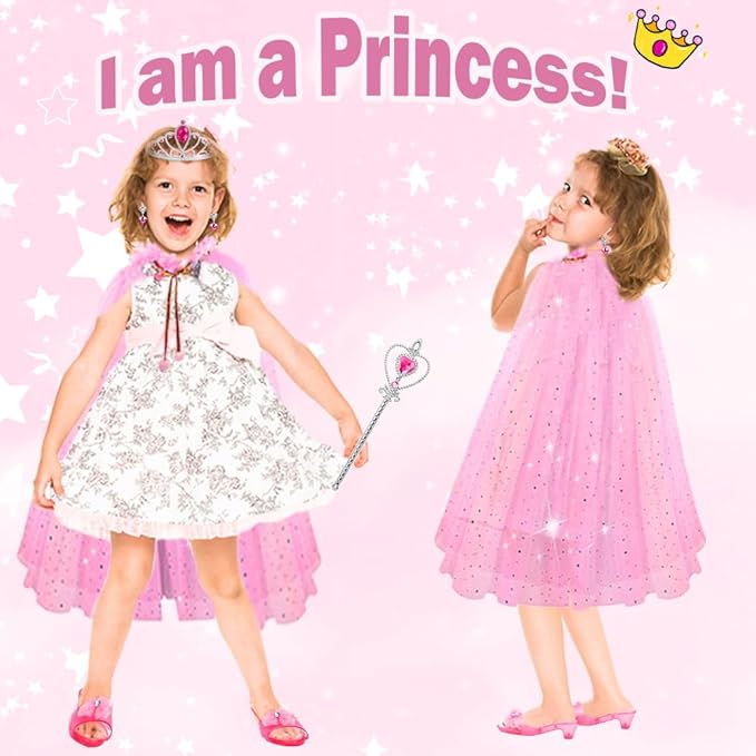 Heaning Princess Dress Up for Girls Costumes Accessories with Cape Christmas Birthday Gift Toys for 3-6 Year old Girl