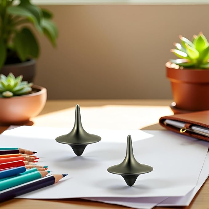 2Pcs Silver Accurate Spinning Top,Forever Spin,Portable Precision Metal Spinner Top Premium Exquisite Perfect Balance Desktop Gyro Toys Vintage Totem Zinc Alloy Toy Desk Little Fidget Toy and Games