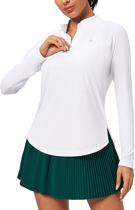 Heathyoga Long Sleeve Workout Tops for Women Golf Shirt UPF 50+ Swim Shirts for Woman UV Sun Protection Quarter Zip Pullover
