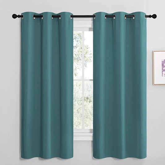 NICETOWN Kitchen Blackout Curtains 48 inches Long, Thermal Insulated Solid Grommet Blackout Curtains/Drapes/Panels for Dining Room (Sea Teal, 1 Pair, 42 by 68-Inch)