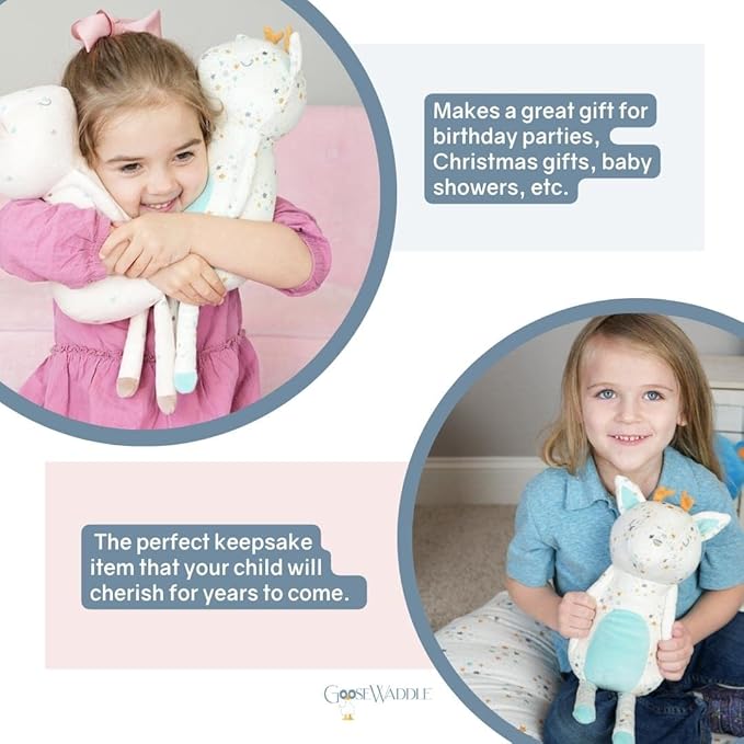 GooseWaddle Super Soft Printed Plush Adorable Stuffed Animal for Kids, Doll, and Reindeer Lovers for Playtime and Cuddles (10" When Sitting) (Leo Reindeer)