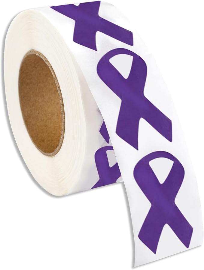 Alzheimer's Awareness Small Purple Ribbon Stickers for Alzheimer's Disease Fundraisers & Awareness Events (1 Roll - 250 Stickers)
